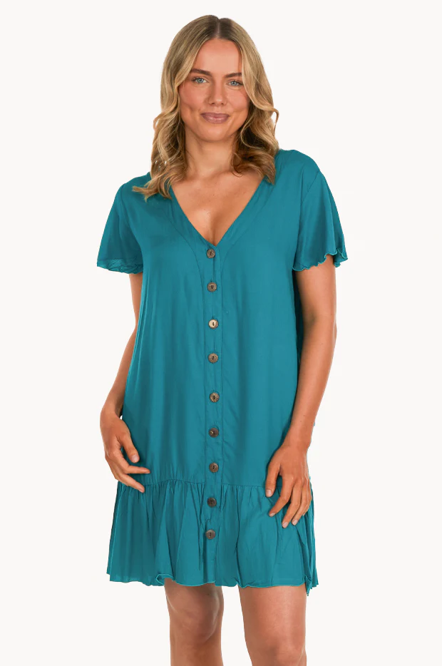 Plain Cap Sleeve Button Dress - Image 2