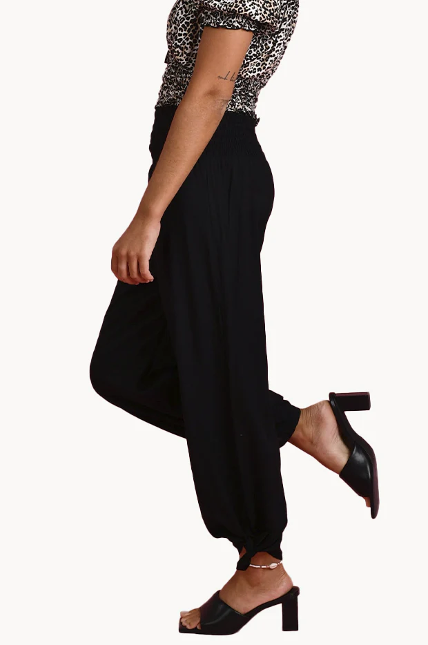 Plain Long Rouched Tie Pants - Image 3