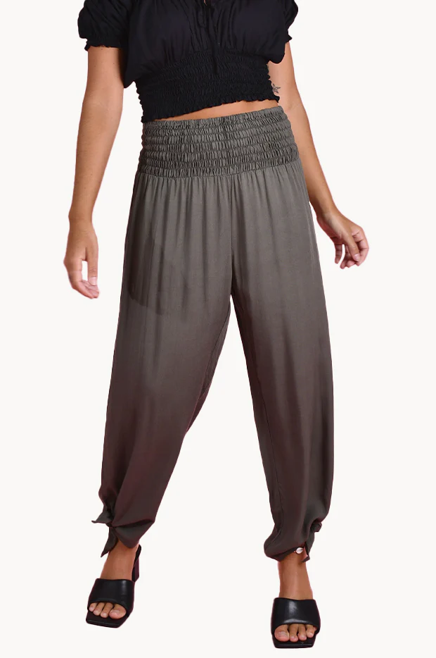 Plain Long Rouched Tie Pants