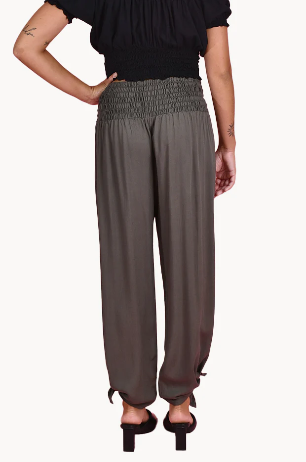 Plain Long Rouched Tie Pants - Image 2