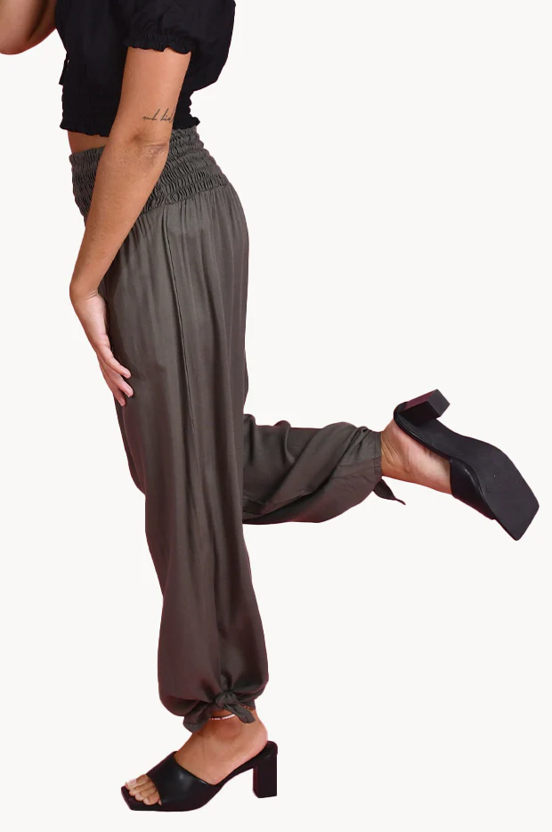 Plain Long Rouched Tie Pants - Image 3