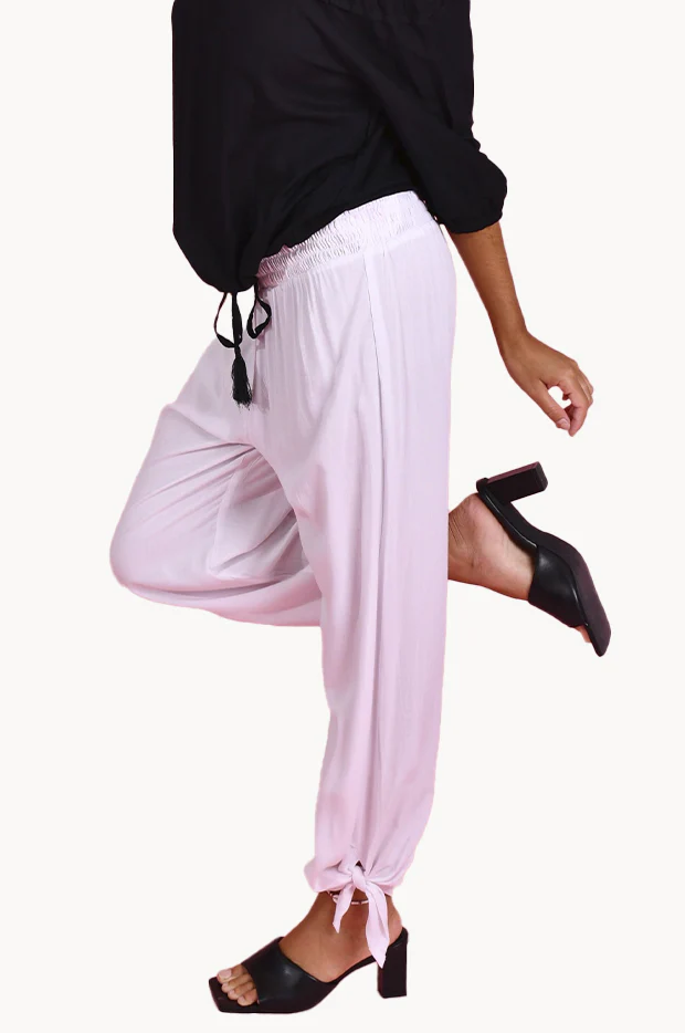 Plain Long Rouched Tie Pants - Image 3