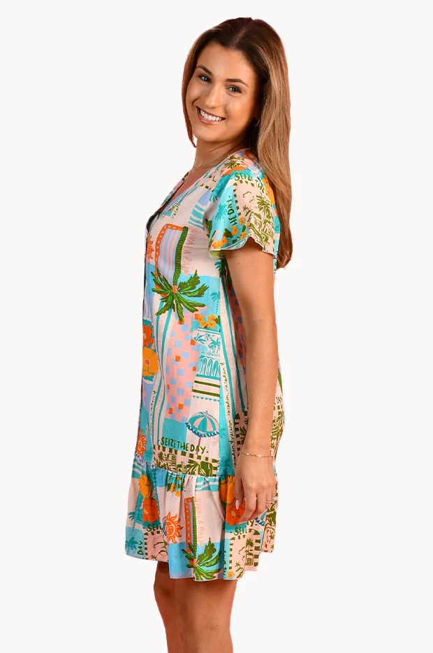 Seize The Day Cap Sleeve Button Dress - Image 3