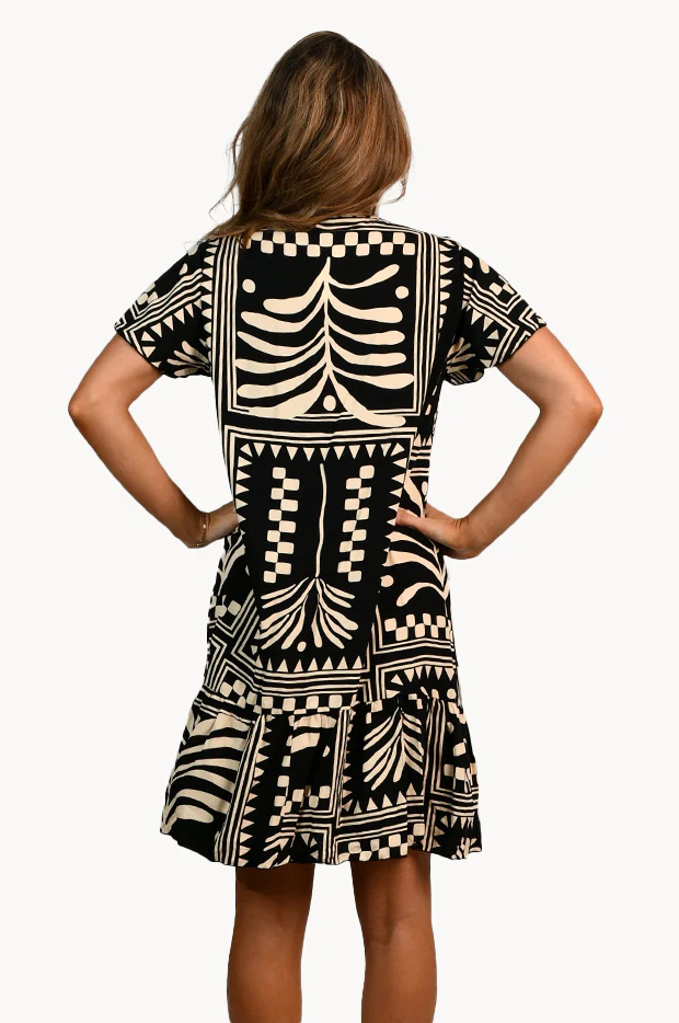 Tribal Artisan Cap Sleeve Button Dress - Image 2