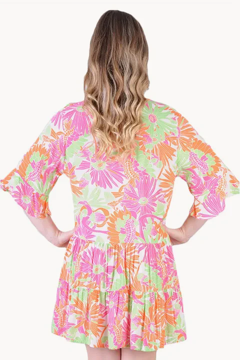 Tropical V Neck Smock Dress - Image 2