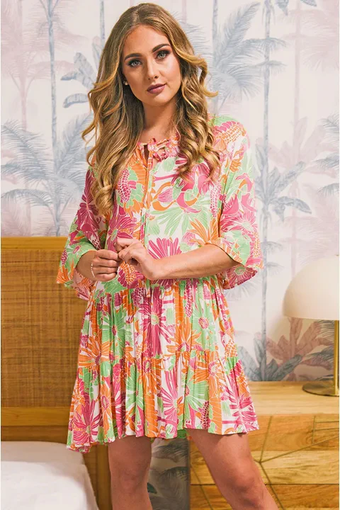 Tropical V Neck Smock Dress - Image 3