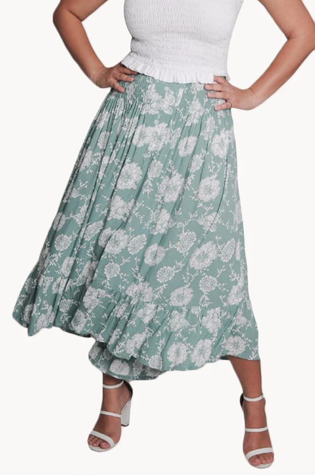 Vintage Rose Ruched Button Maxi Skirt