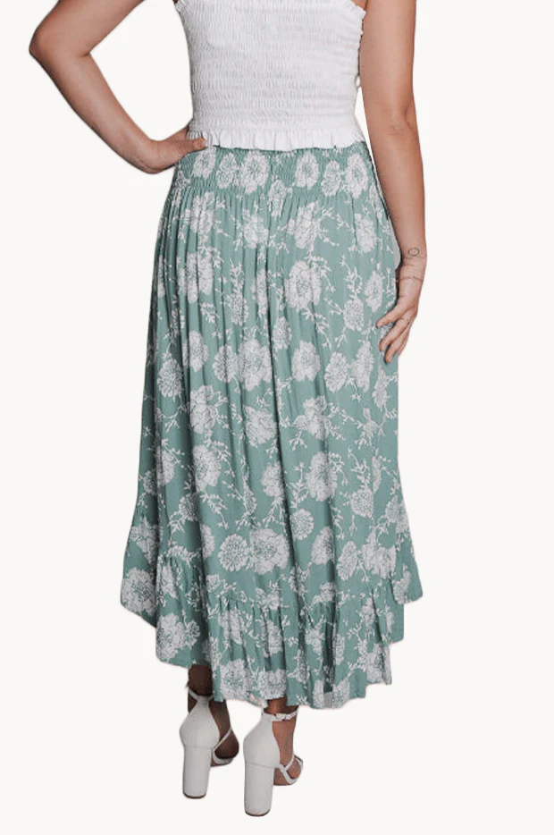 Vintage Rose Ruched Button Maxi Skirt - Image 2