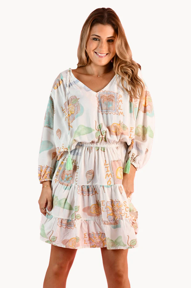 Zesty Postcard Juliet Bell Sleeve Dress - Image 2