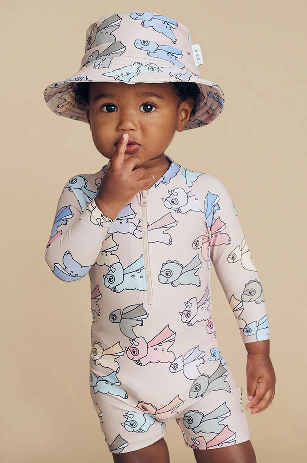 Boys Super Dino Long Sleeve Sunsuit