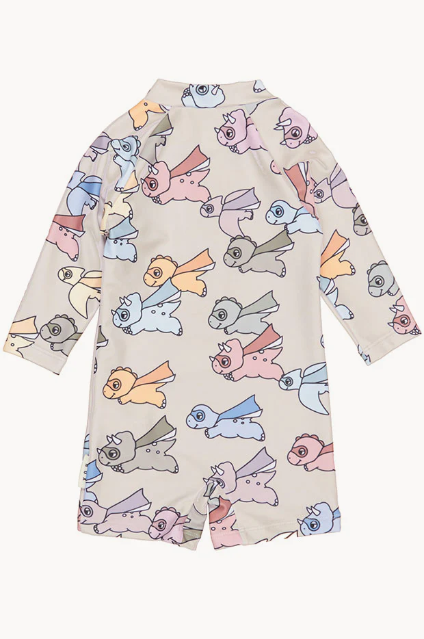 Boys Super Dino Long Sleeve Sunsuit - Image 4