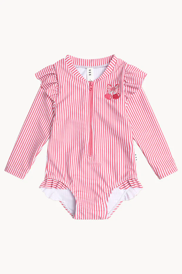 Girls Cherry Pie Stripe Frill Sunsuit