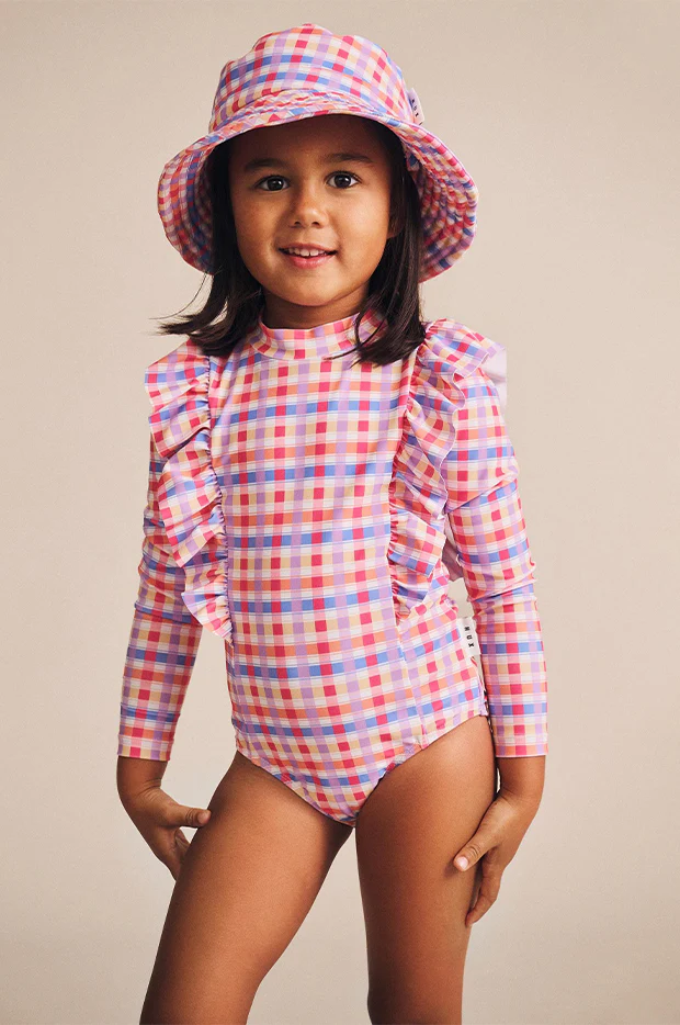 Girls Rainbow Check Swim Hat - Image 4
