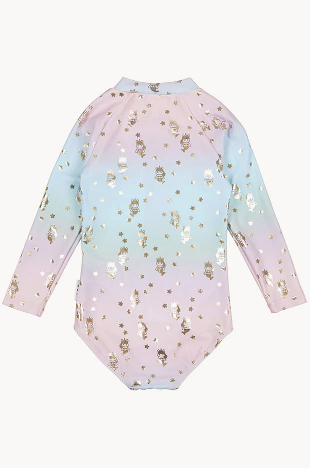 Toddler Girls Star Mermaid Long Sleeve Sunsuit - Image 3