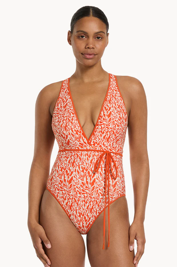 Sereno Ditsy Plunge Waist Tie One Piece