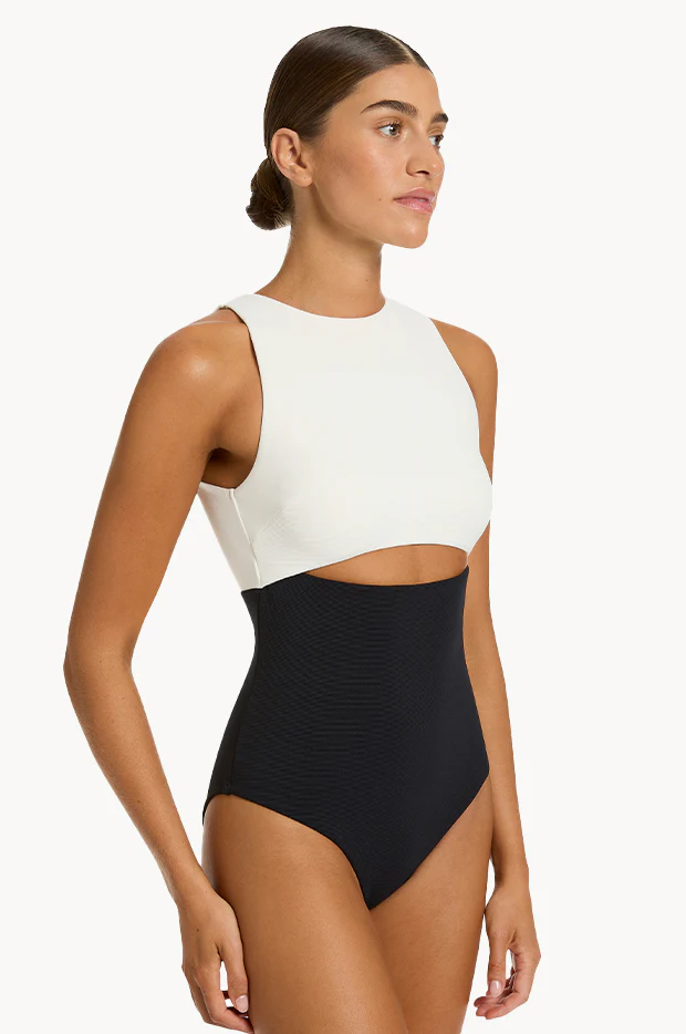 Versa Rib Cut Out High Neck One Piece - Image 2