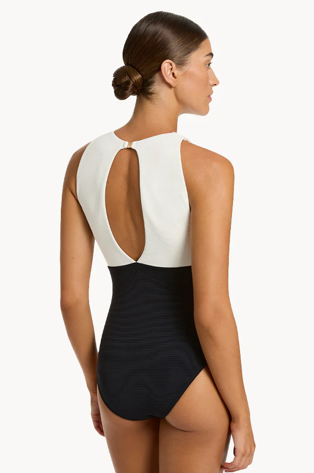 Versa Rib Cut Out High Neck One Piece - Image 3