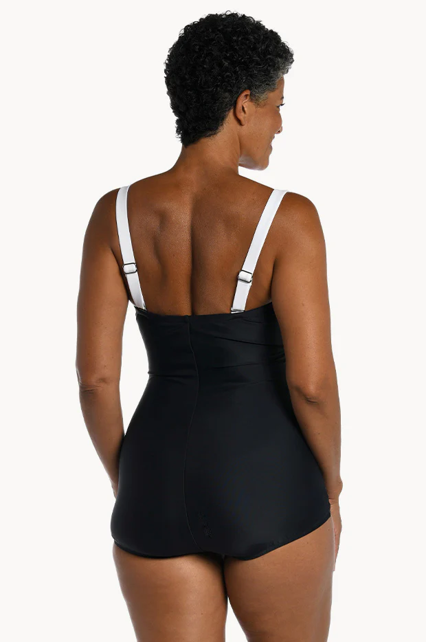 Solid Ruched Bandeau One Piece - Image 2