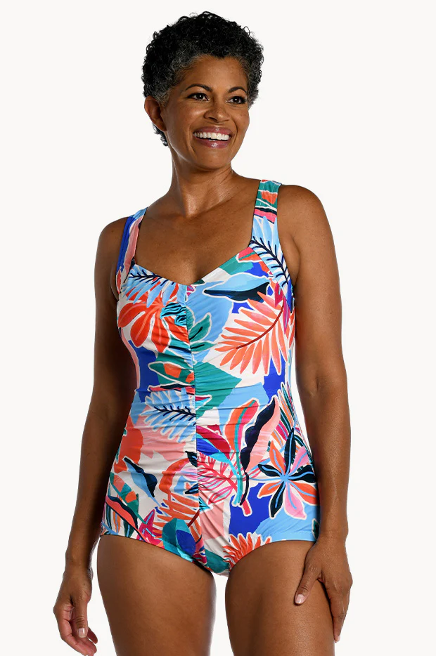 Tropical Abstraction Shirred One Piece +