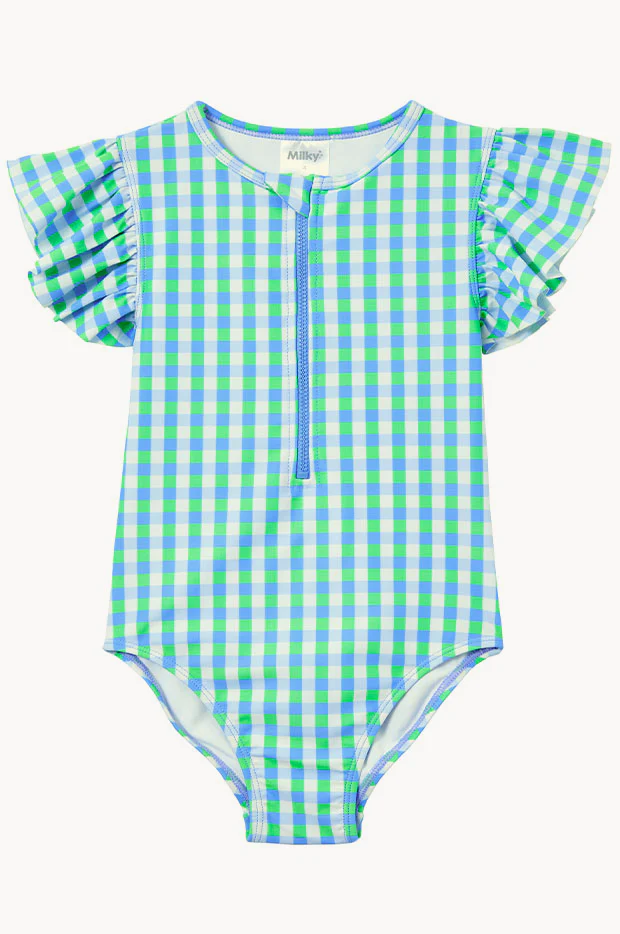 Girls Blue Gingham Sunsuit