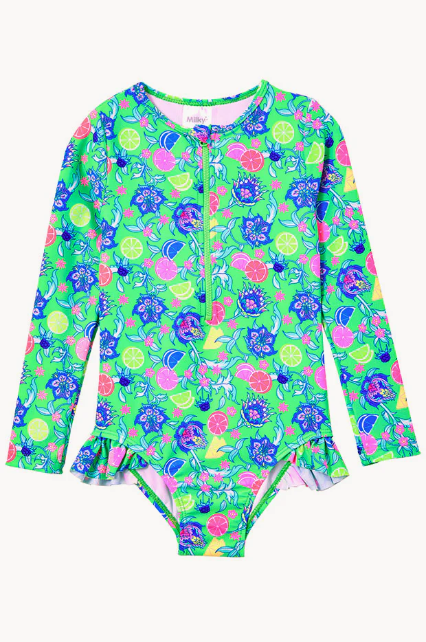 Girls Peacock Long Sleeve Sunsuit