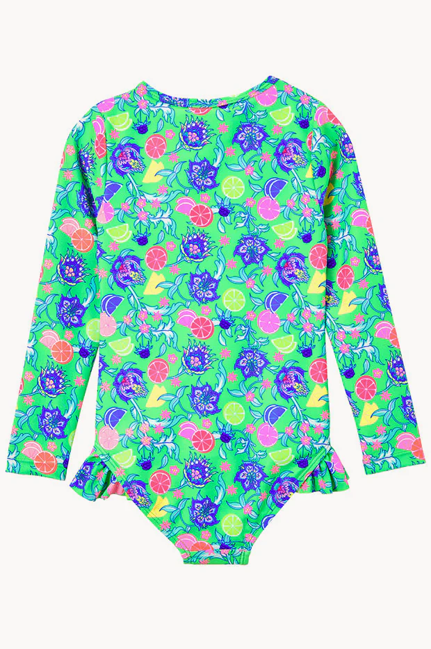 Girls Peacock Long Sleeve Sunsuit - Image 2