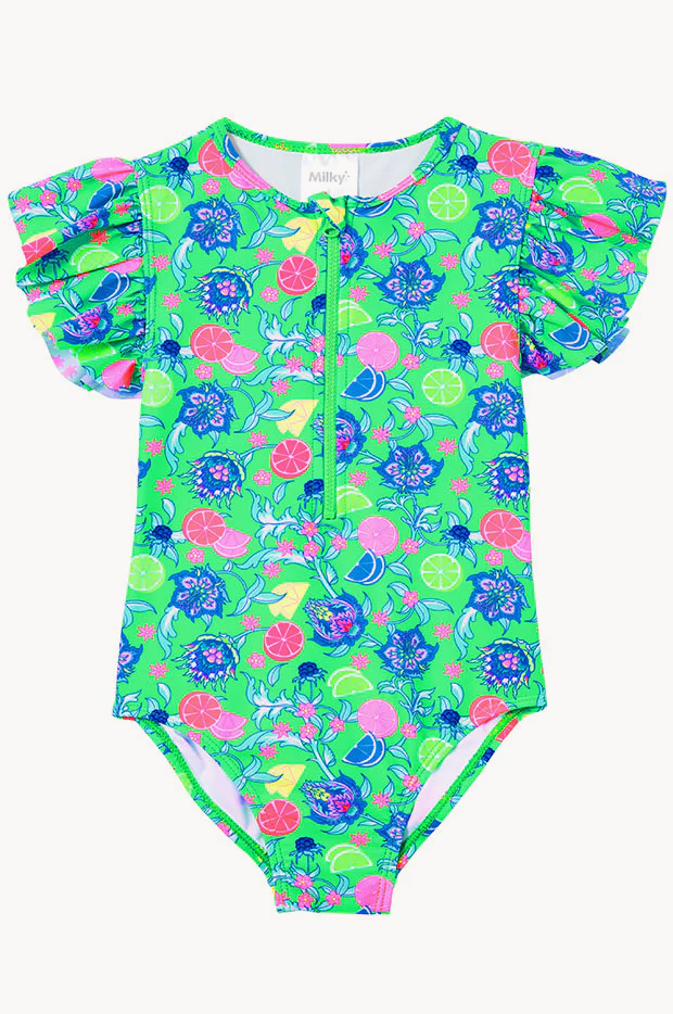 Girls Peacock Short Sleeve Sunsuit