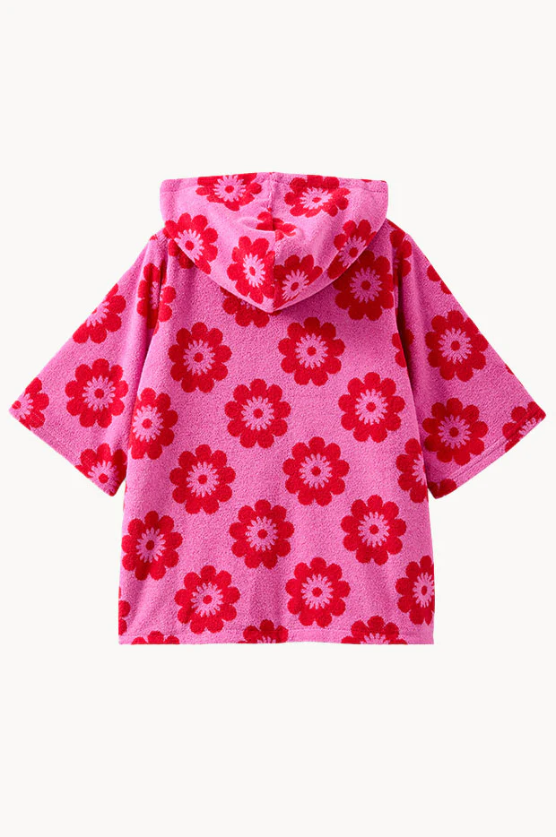 Girls Red Floral Terry Towel Cover Up - Image 2