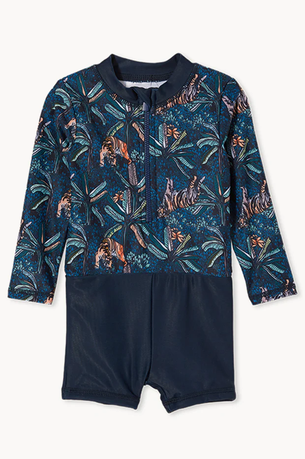 Toddler Boys Tiger Palm Long Sleeve Sunsuit