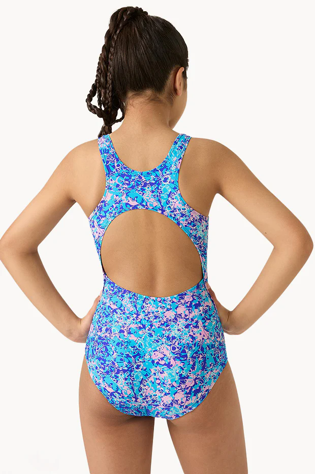 Girls Blue Tropic Racerback One Piece - Image 2