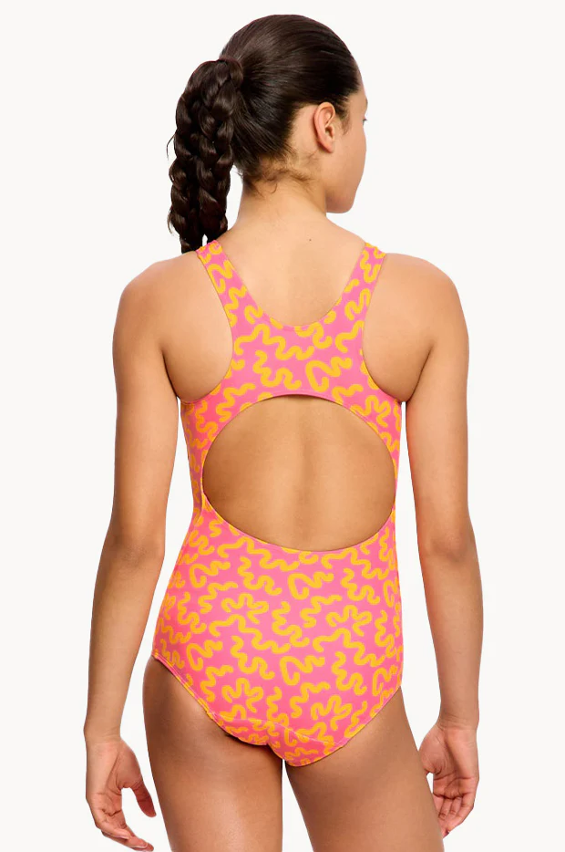 Girls Wavy Pink Racerback One Piece - Image 2