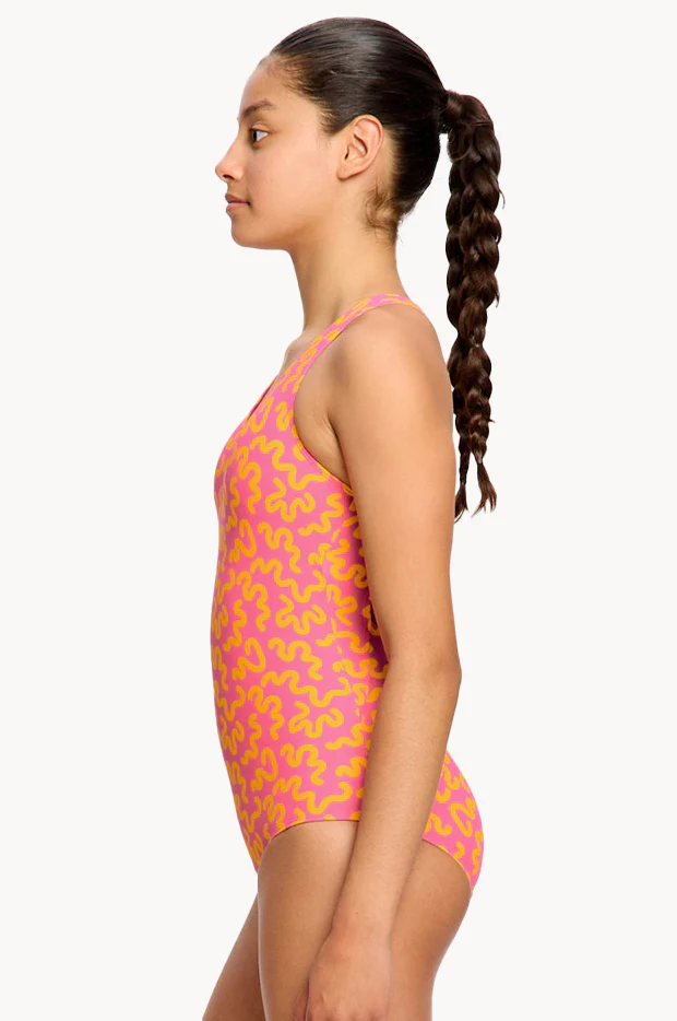 Girls Wavy Pink Racerback One Piece - Image 3