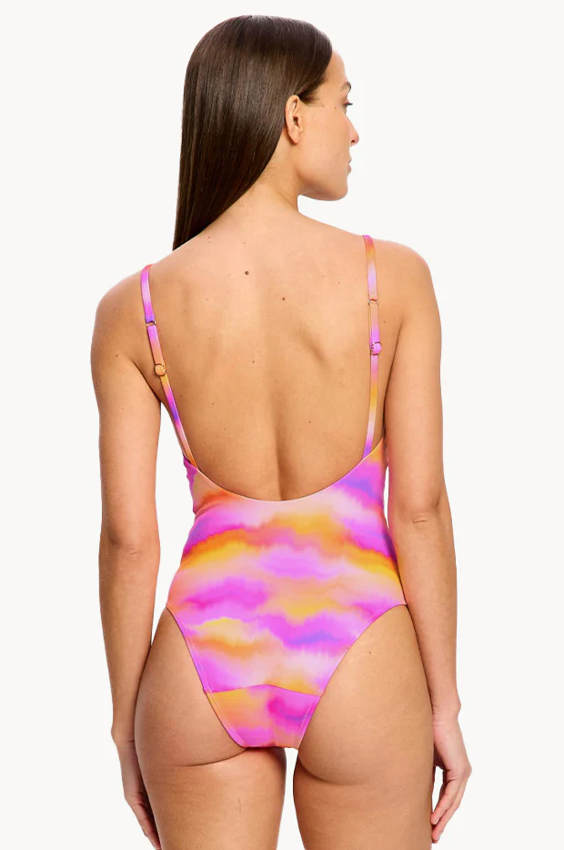 Hazy Pink Sunset V Neck One Piece - Image 2