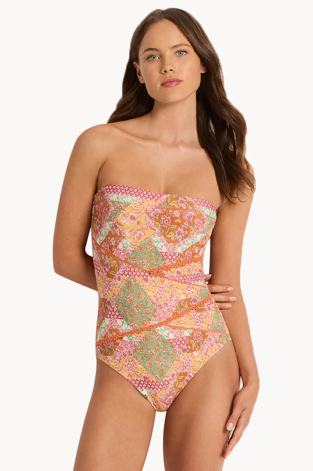 Nisha Spliced Crochet Bandeau One Piece