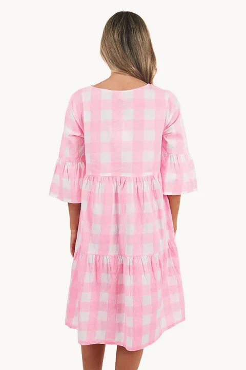 Gingham Tiered 3/4 Sleeve Dress - Image 2