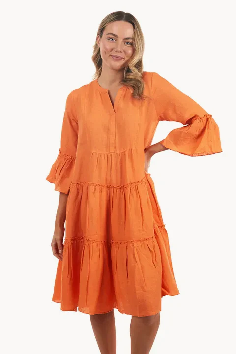 Linen Layered Frill Sleeve Dress