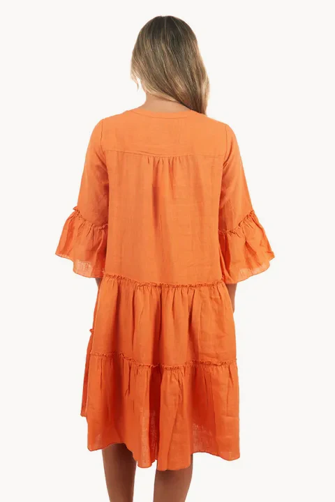 Linen Layered Frill Sleeve Dress - Image 2