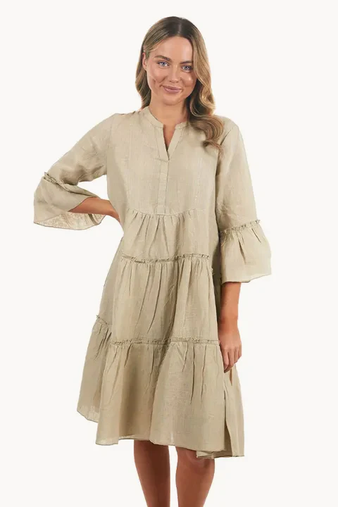 Linen Layered Frill Sleeve Dress