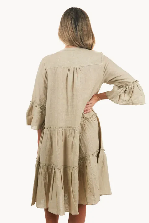 Linen Layered Frill Sleeve Dress - Image 2