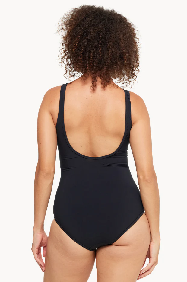 Plain Mesh Pleated High Neck One Piece - Image 3