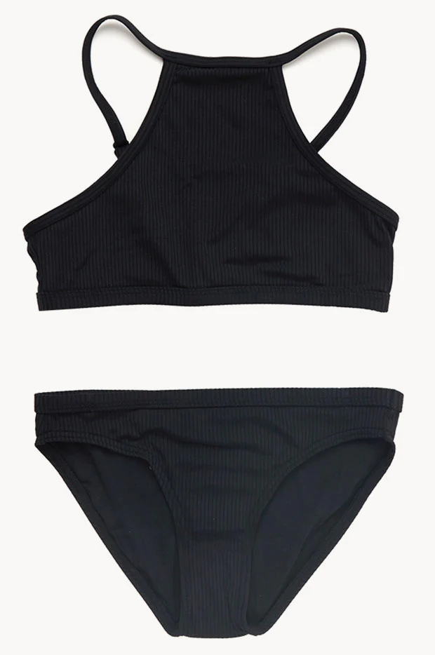Girls Lux Rib High Neck Crop Set