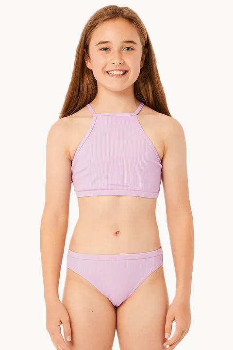 Girls Lux Rib High Neck Crop Set