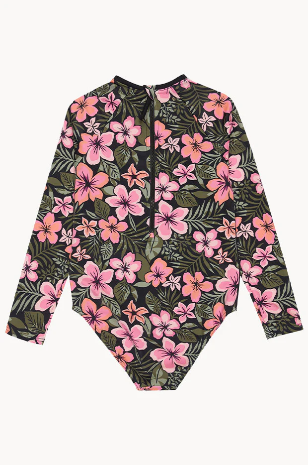 Girls Active Floral Long Sleeve Sunsuit - Image 3