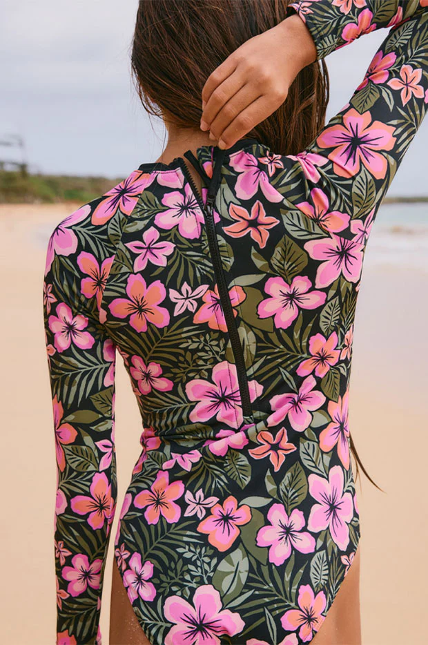 Girls Active Floral Long Sleeve Sunsuit - Image 6