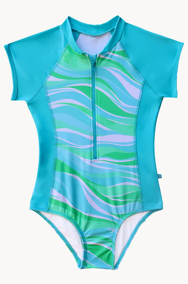 Girls Coastal Wave Short Sleeve Sunsuit - Image 2