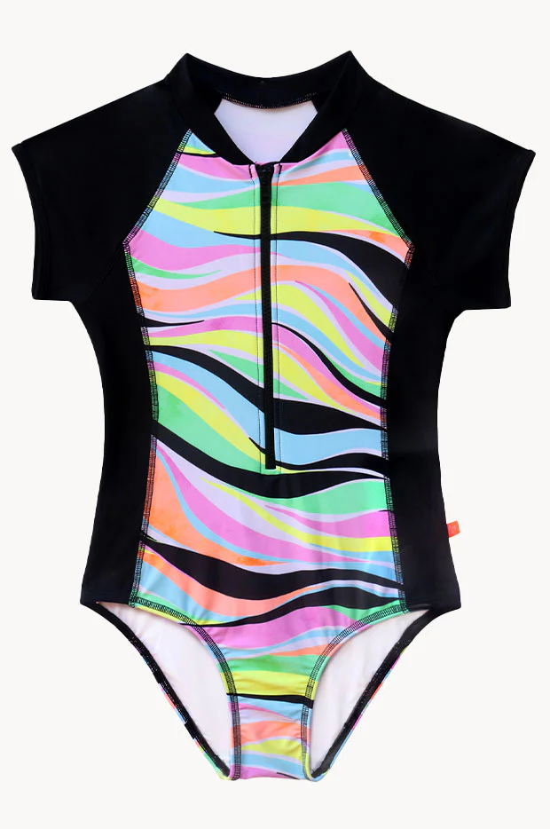 Girls Coastal Wave Short Sleeve Sunsuit - Image 2
