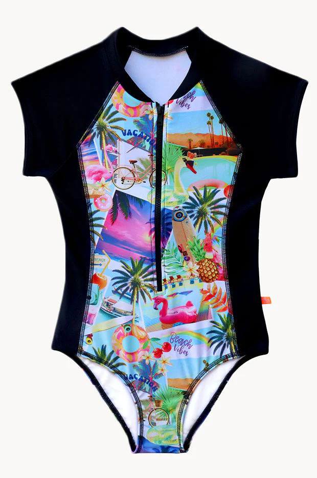 Girls Summer Vacay Short Sleeve Sunsuit