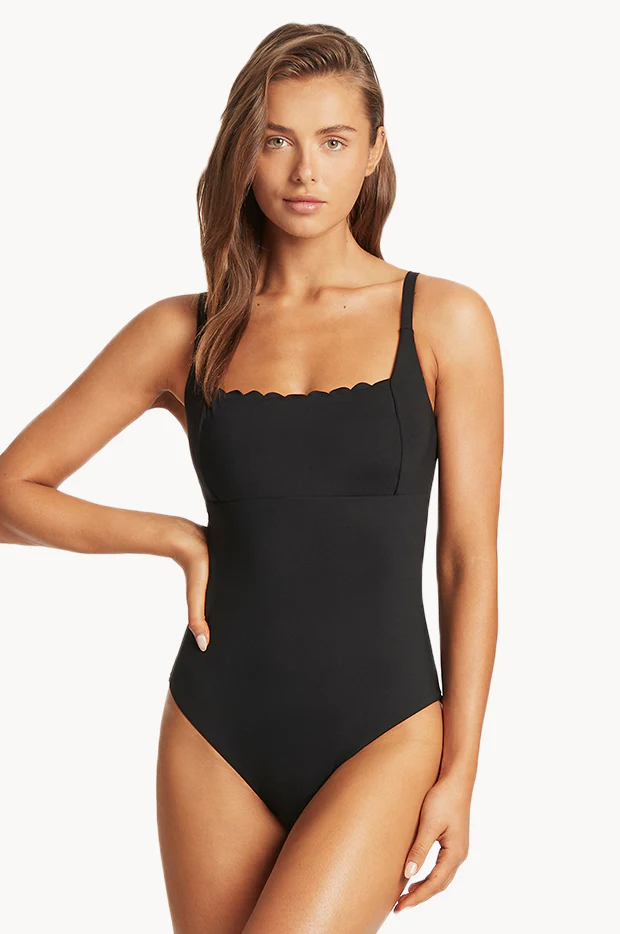 Scalloped Square Neck Bralette One Piece