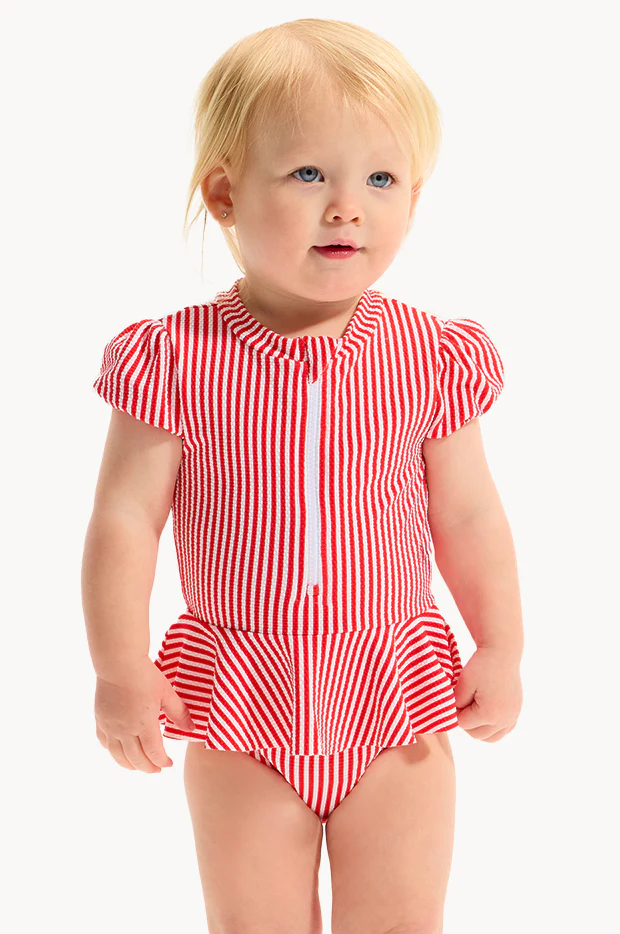 Baby Girls Textured Stripe Peplum Sunsuit - Image 2