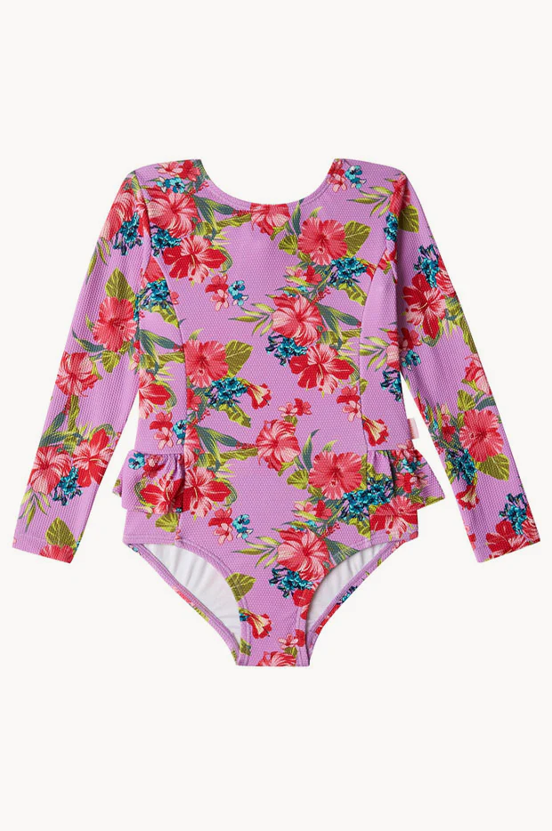 Girls Honolulu Frill Long Sleeve Sunsuit